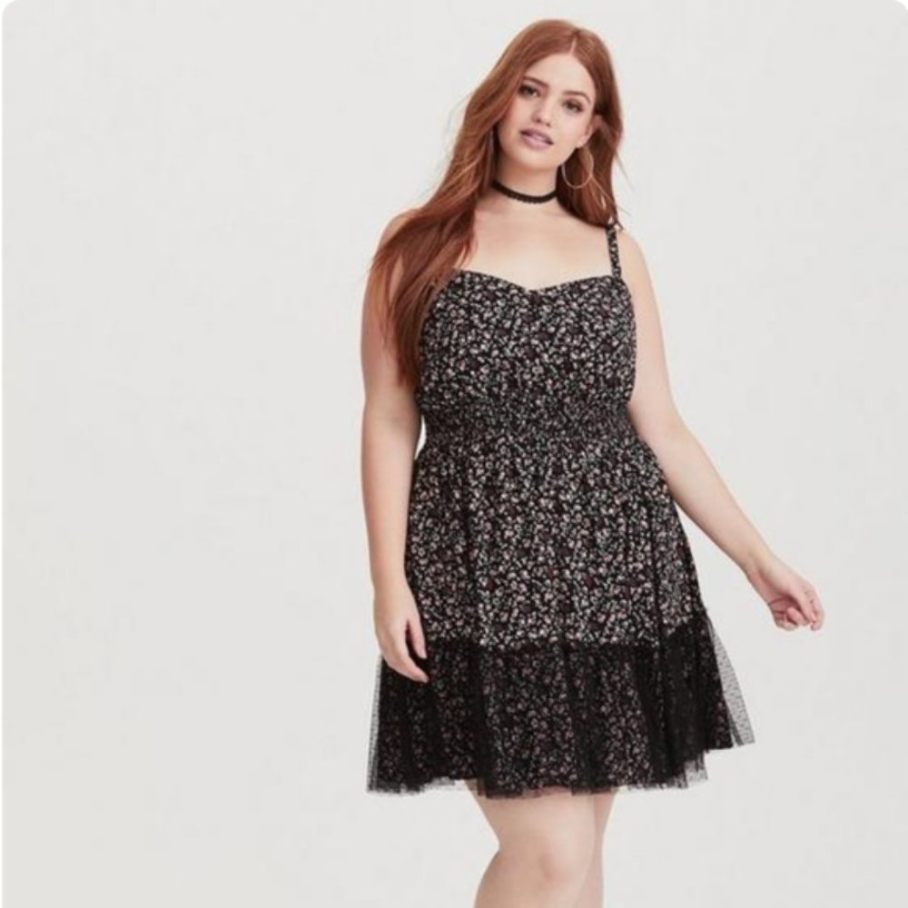 Torrid black floral print cami mini dress 2 - Picture 2 of 13